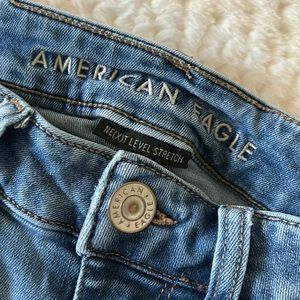 American Eagle, cropped (short) patchwork mom jeans, size 0
